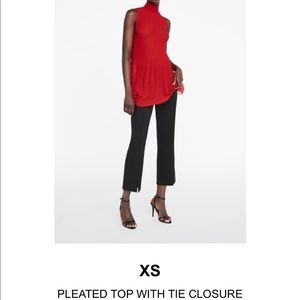 Zara Red Halter Neck Pleated Blouse